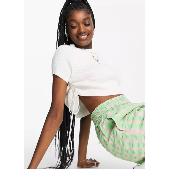 ASOS Tops - Collusion Side Ruched Ribbed Knit Top in Ecru
